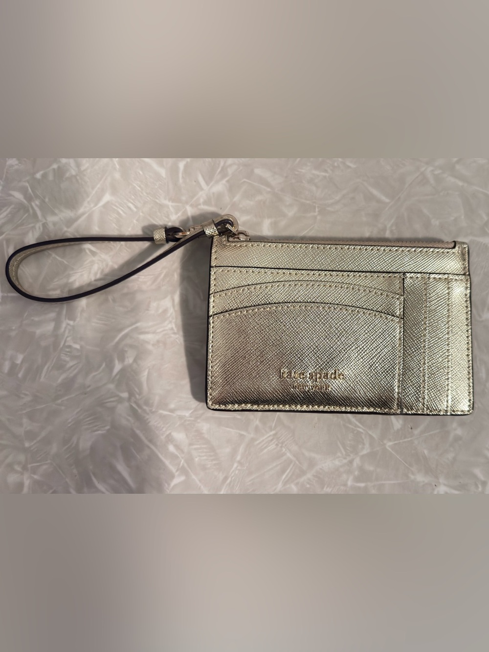 kate spade Metallic Gold Spencer Saffiano Leather Wristlet Card Case